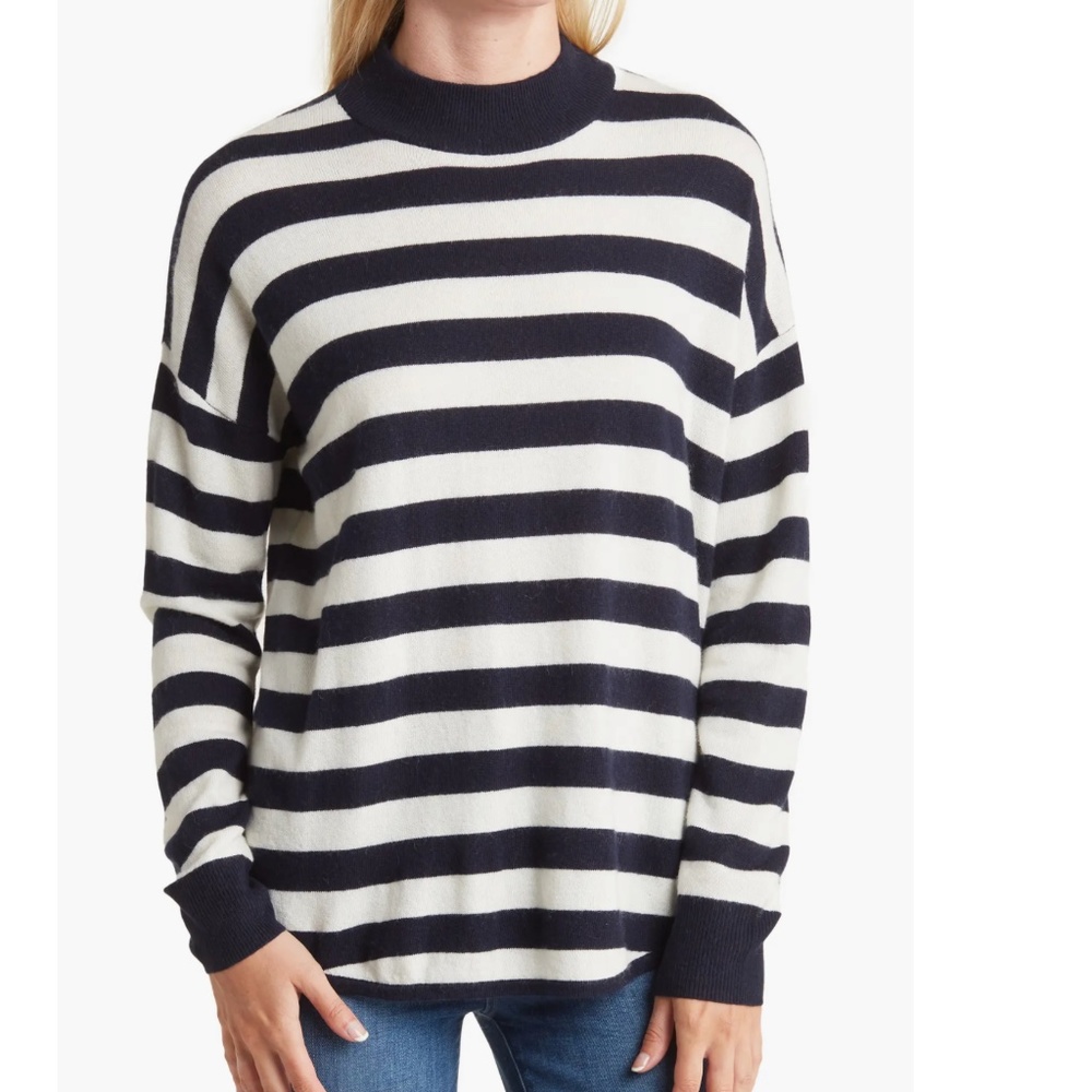 Madewell Ashbury Mockneck Sweater in Kelsey Stripe Dark Indigo Size XS NWT
